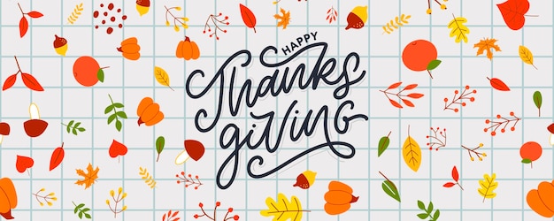 Handgezeichnete happy thanksgiving schriftzug typografie poster feier zitat für kartenpostkarte ev ...