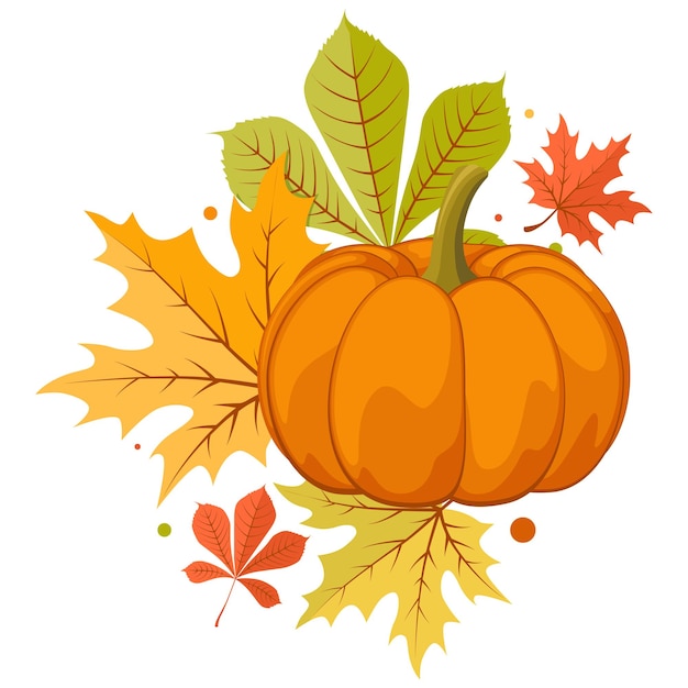 Handgezeichnete Herbst-ClipArt mit Kürbis und bunten Blättern