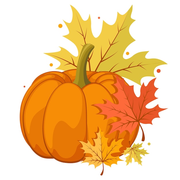 Handgezeichnete Herbst-ClipArt mit Kürbis und bunten Blättern