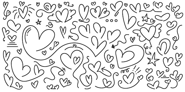 Vektor handgezeichnete herz-sammlung love doodles set scribble element romantische illustrationselemente für valentinstag oder muttertag