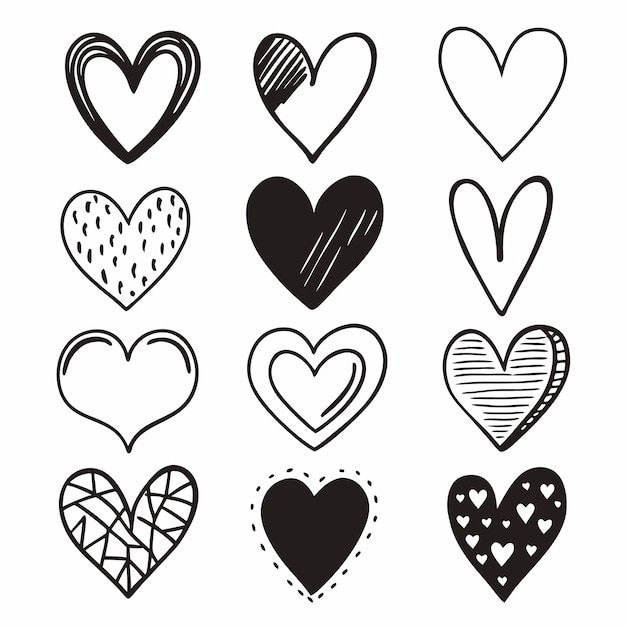 Handgezeichnete Herzen Liebes-Ikonen-Kollektion Doodle-Illustration