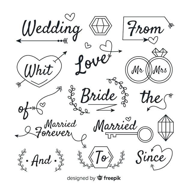 Handgezeichnete Hochzeit Schlagwortsammlung