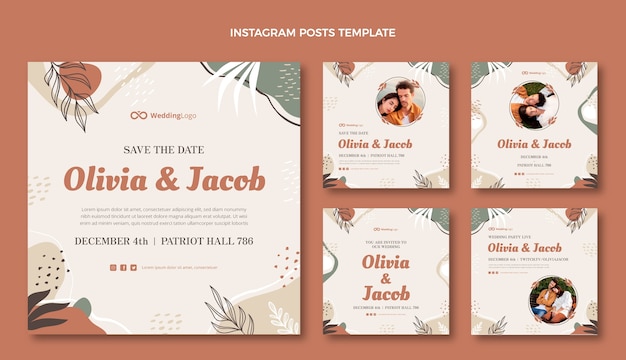 Handgezeichnete Hochzeits-Instagram-Posts