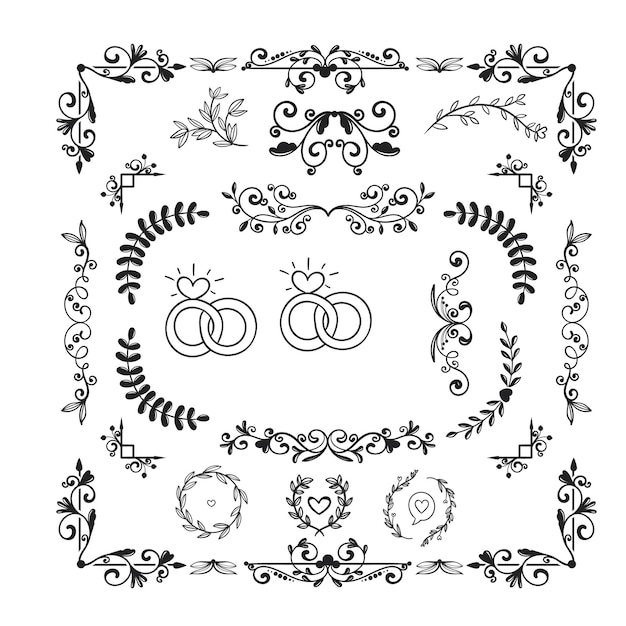 Handgezeichnete Hochzeitsalbum-Ornamente