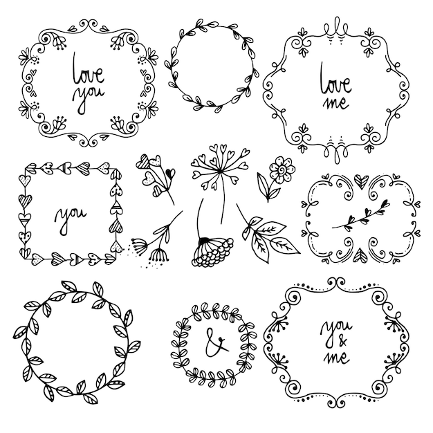 Handgezeichnete Hochzeitsalbum-Ornamente