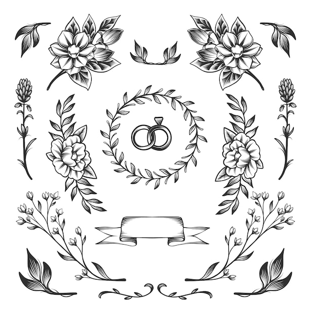 Handgezeichnete Hochzeitsalbum-Ornamente