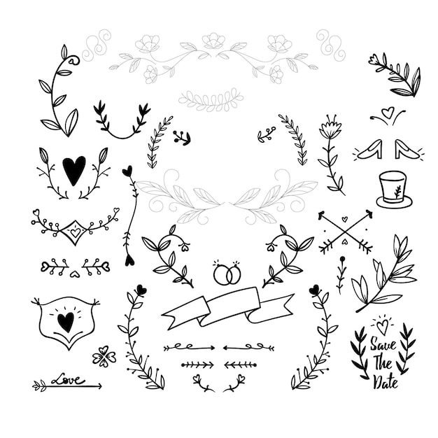 Handgezeichnete Hochzeitsalbum-Ornamente