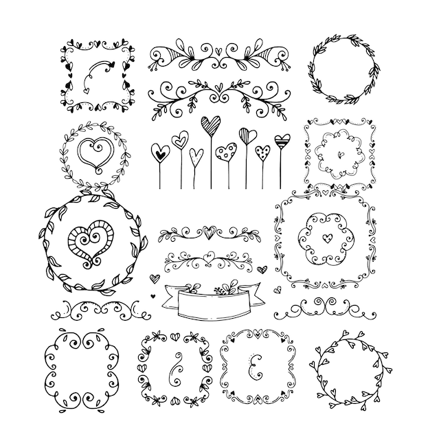 Handgezeichnete Hochzeitsalbum-Ornamente