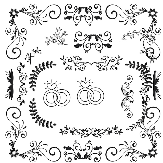 Handgezeichnete Hochzeitsalbum-Ornamente