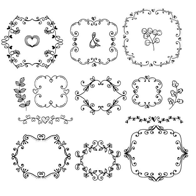 Handgezeichnete Hochzeitsalbum-Ornamente