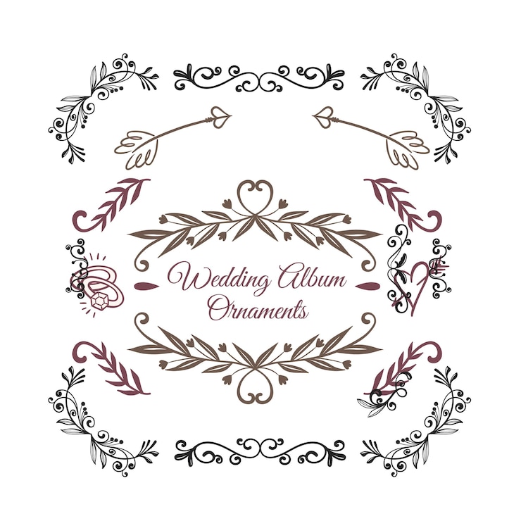 Vektor handgezeichnete hochzeitsalbum-ornamente