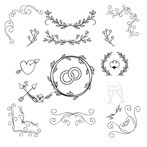 Handgezeichnete Hochzeitsalbum-Ornamente