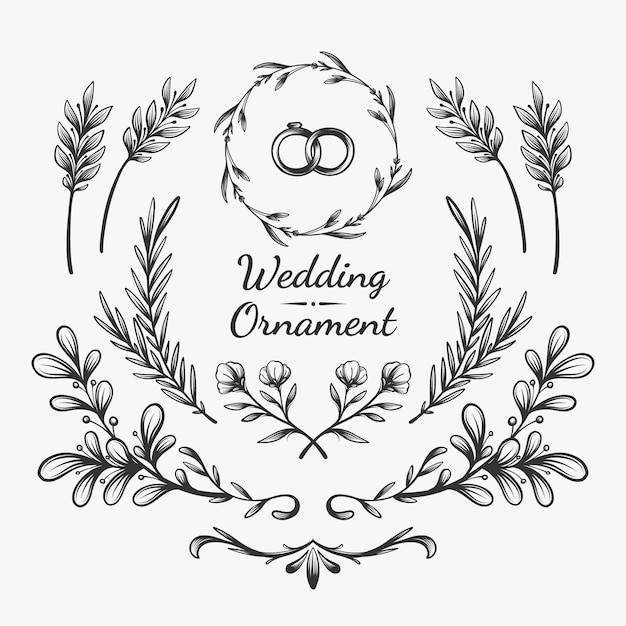 Handgezeichnete Hochzeitsalbum-Ornamente