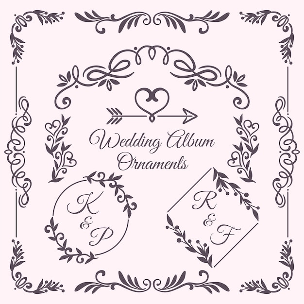Handgezeichnete Hochzeitsalbum-Ornamente