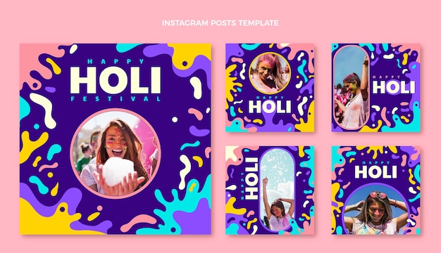 Handgezeichnete Holi-Instagram-Posts-Sammlung