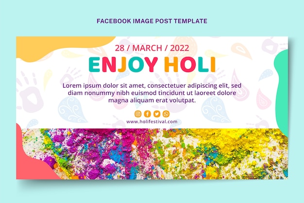 Handgezeichnete Holi-Social-Media-Beitragsvorlage