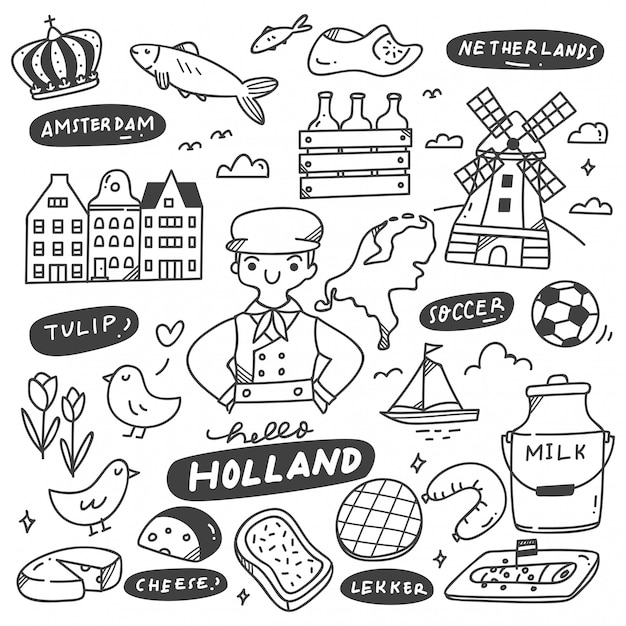 Handgezeichnete holland doodle set