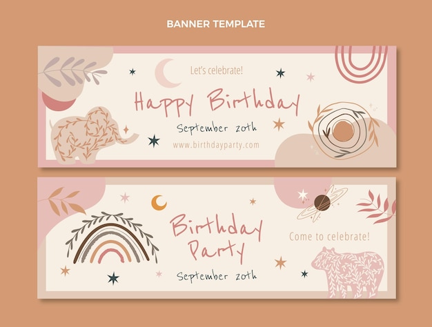 Handgezeichnete horizontale Banner zum Boho-Geburtstag