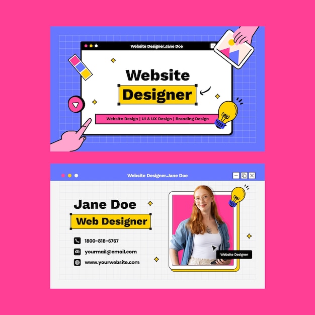 Handgezeichnete horizontale Visitenkarte des Webdesigners