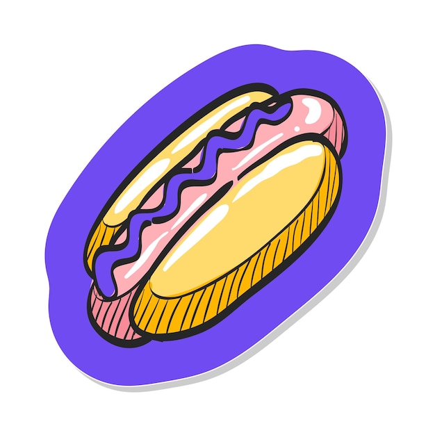 Handgezeichnete hot-dog-ikone im aufkleber-stil, vektorgrafik