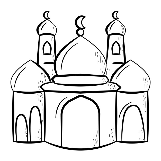 Vektor handgezeichnete ikonen der moschee doodle