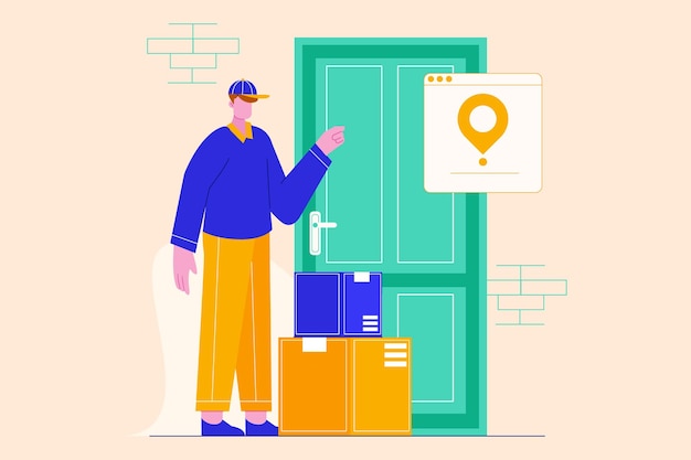 Handgezeichnete Illustration des Lieferpakets vor der Haustür