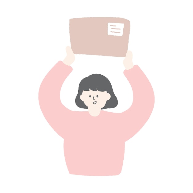 Handgezeichnete Illustration einer Frau, die ein Paket hält