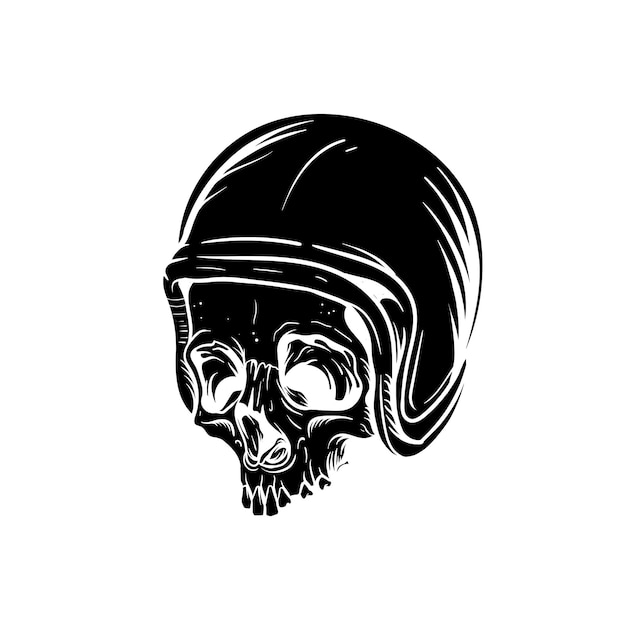 Handgezeichnete illustration eines totenkopfes mit helmsilhouette