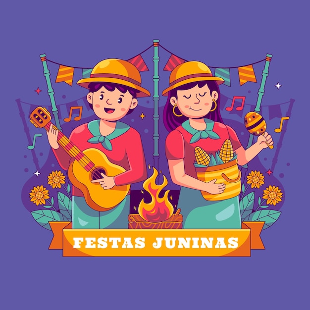 Vektor handgezeichnete illustration für brasilianische festas juninas-feierlichkeiten