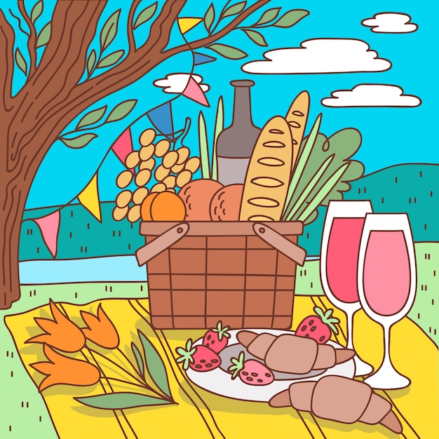 Vektor handgezeichnete illustration für den internationalen picknicktag