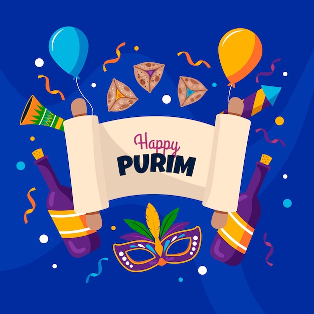 Vektor handgezeichnete illustration für purim-feierlichkeiten