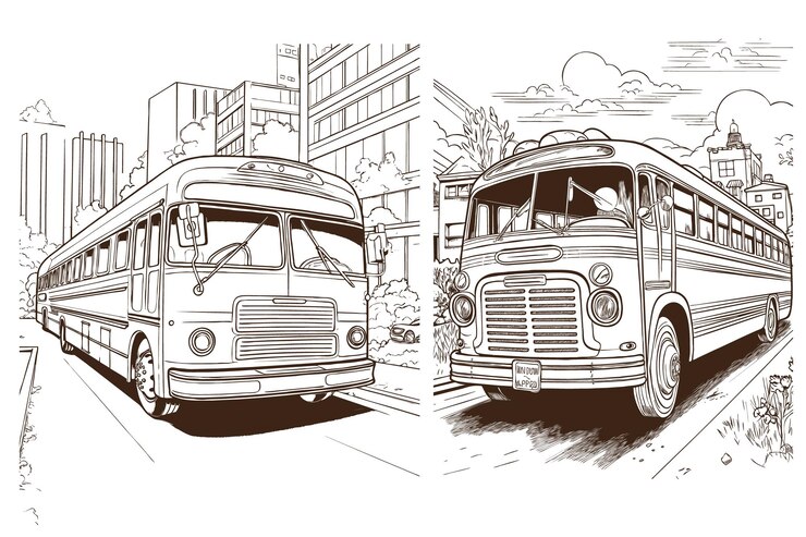 Vektor handgezeichnete illustration im volvo-bus-cartoon-stil