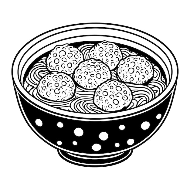 Handgezeichnete illustration von indonesischem fleischballen-straßenessen