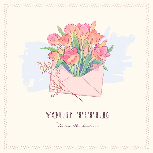 Handgezeichnete Illustration von Umschlag und Blumen