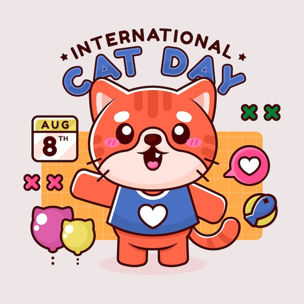 Vektor handgezeichnete illustration zum internationalen katzentag