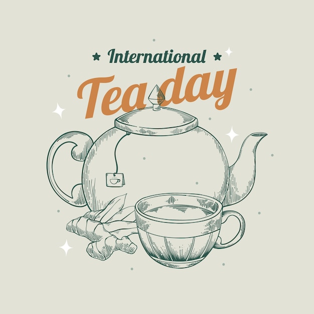 Handgezeichnete illustration zum internationalen teetag