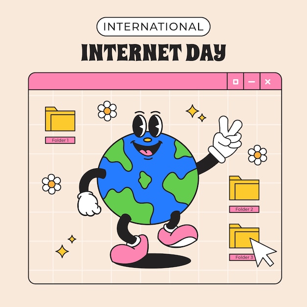 Vektor handgezeichnete illustration zur feier des internationalen internettags