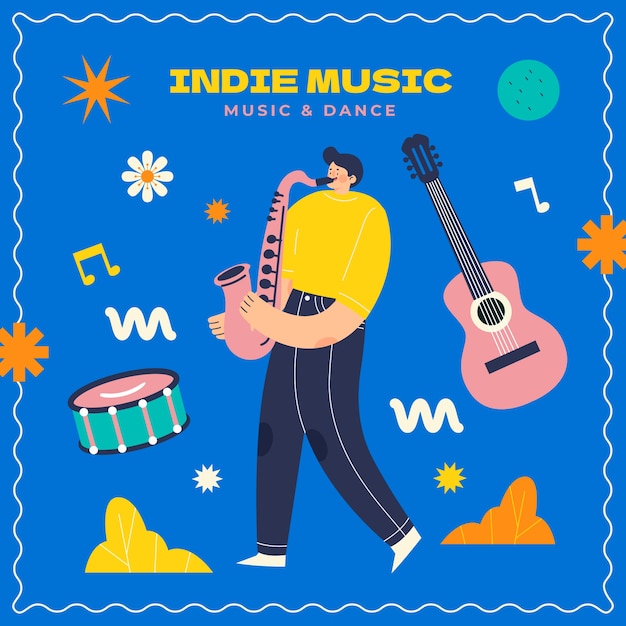 Vektor handgezeichnete indie-musikillustration