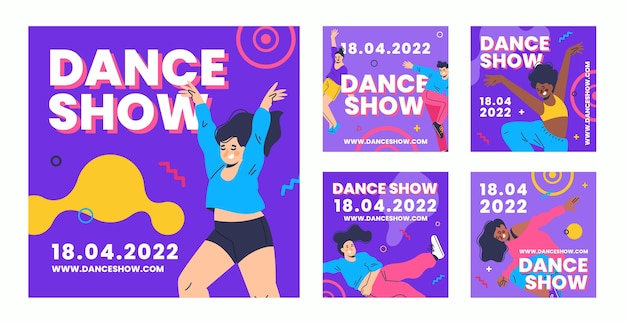 Handgezeichnete Instagram-Beitragsvorlage für Tanzshows