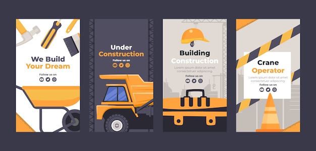 Vektor handgezeichnete instagram-geschichten für bauprojekte