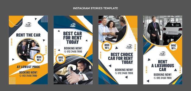 Vektor handgezeichnete instagram-geschichten für die autovermietung