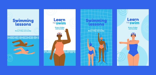 Handgezeichnete Instagram-Geschichten für Schwimmunterricht