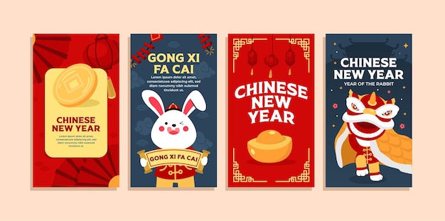 Handgezeichnete instagram-geschichten zum chinesischen neujahrsfest design-kollektion