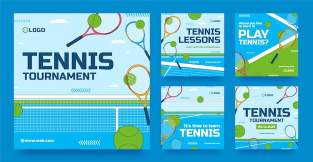 Handgezeichnete instagram-posts des tennisclubs