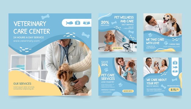 Handgezeichnete Instagram-Posts des Veterinärzentrums