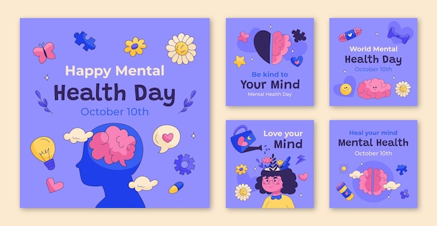 Handgezeichnete Instagram-Posts für den Welttag der psychischen Gesundheit