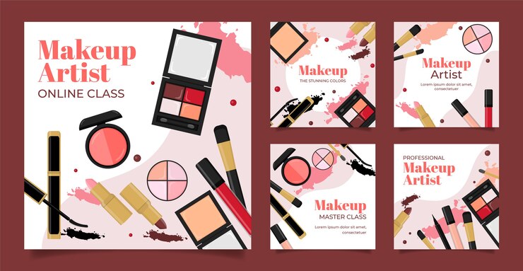 Vektor handgezeichnete instagram-posts für make-up-künstler