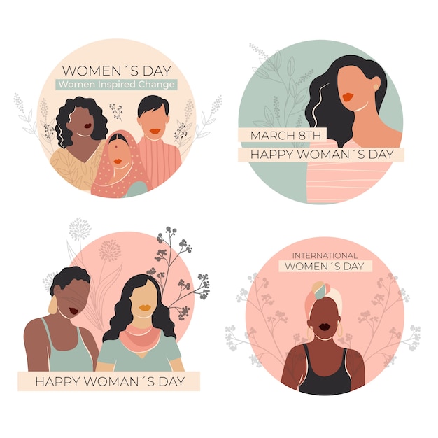 Handgezeichnete internationale Etikettenkollektion für den Frauentag