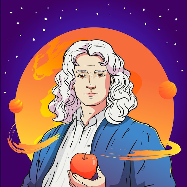 Vektor handgezeichnete isaac newton-illustration