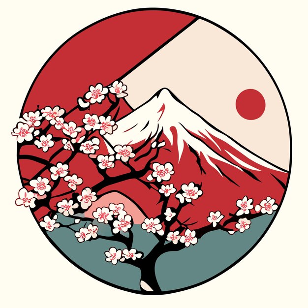 Vektor handgezeichnete japanische illustration von kirschblumen